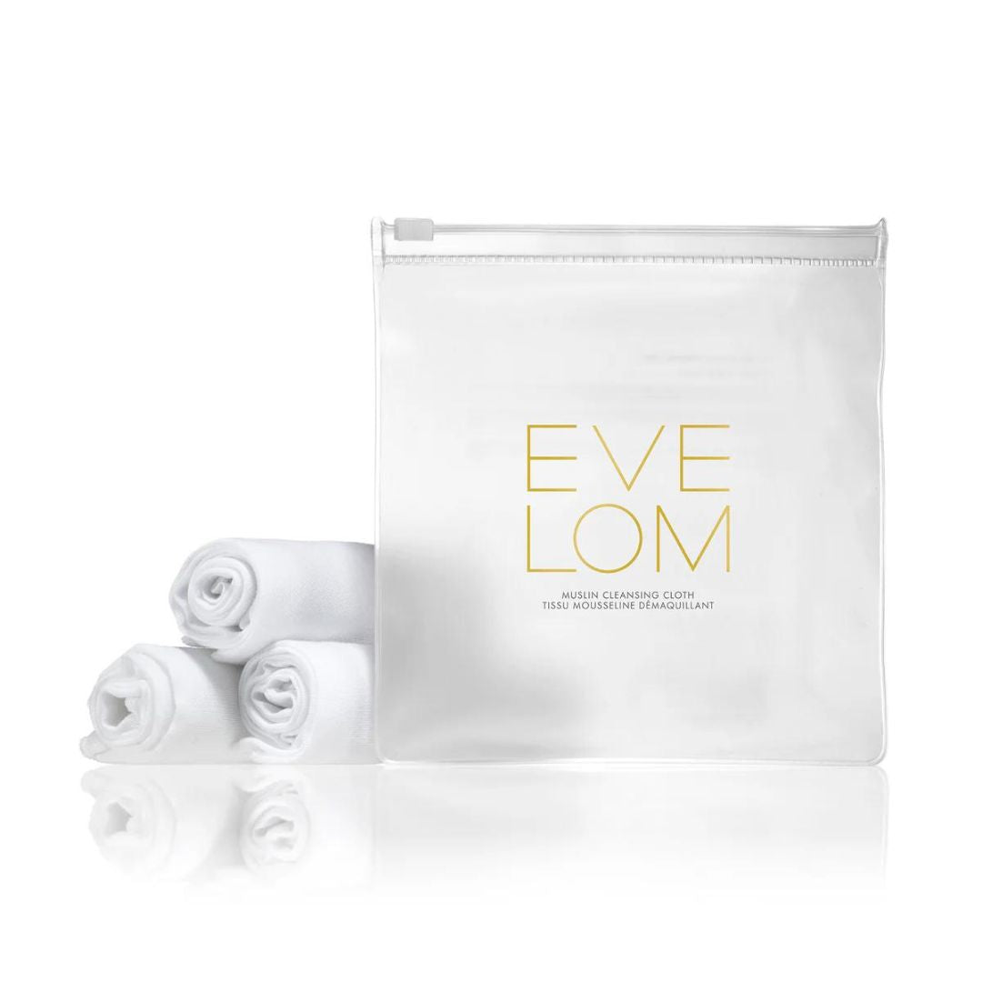 EVE LOM Muslin Cleansing Cloth Set (3 cloths), included in the SknBiome EVE LOM Festive Ritual Kit
