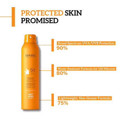 BABE Transparent Sunscreen Wet Skin SPF 50 – Invisible Water-Resistant Sun Protection