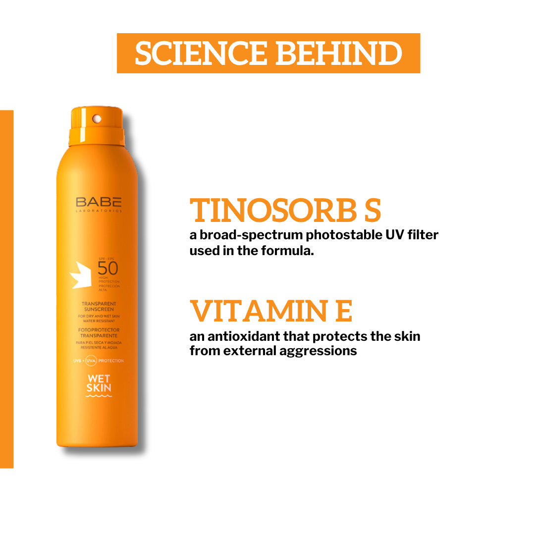 BABE Transparent Sunscreen Wet Skin SPF 50 – Invisible Water-Resistant Sun Protection